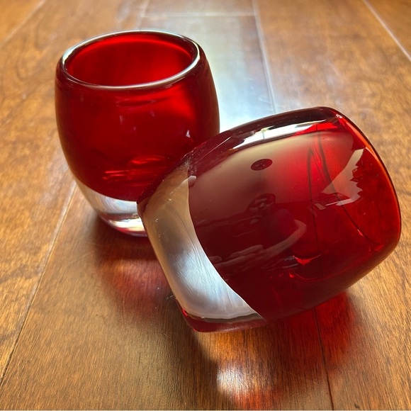 Crate & Barrel Pair of Red Glass Votive Candle Holders - Picture 4 of 16